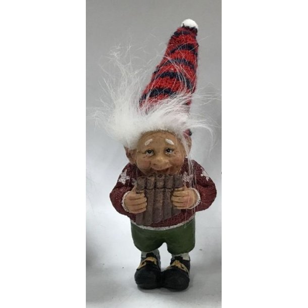 Nisse Musikanter med strikhue, 11 cm, 4 stk. mixet. Nisse panfljte